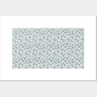 White flowers repeated pattern green Posters and Art